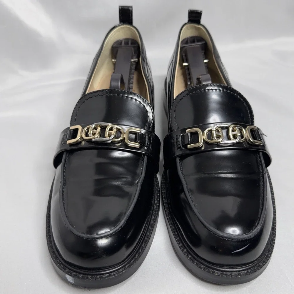 Sam Edelman Womens Leather Gold Tone Slide On Christy Loafers Black 8 Preppy Y2K